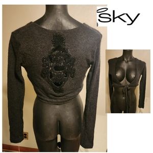 Sky crop cardigan tie sweater. Sz Sm.